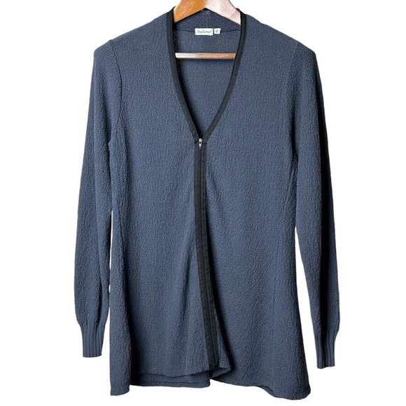 Textures Size 0 Full Zip Longline Cardigan Cotton Jacket Made in USA Blue Gray - Picture 1 of 9